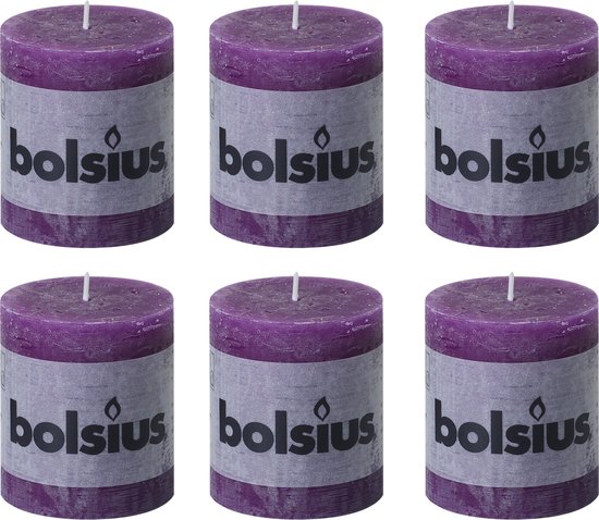 Bougie pilier Bolsius 68 rustique Violet (6 pièces)