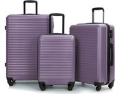 Merax Koffer-Set, Hartschalen-Koffer, Rollkoffer, Reisekoffer, Handgepäck 4 Rollen, ABS-Material, TSA Zollschloss, Dunkellila
