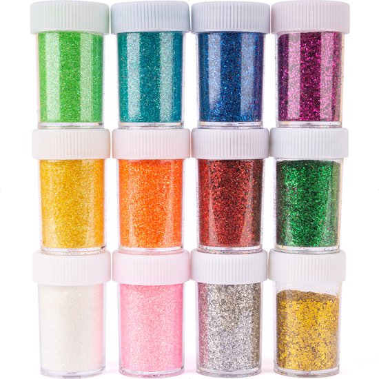 Mini-glitterpoederset, 12 kleuren, niet giftig glitterpoeder om te knutselen, kleurrijke knutselglitterset, glitterpoeder, creatieve set voor doe-het-zelf handwerk, nagels, lichaam, haar