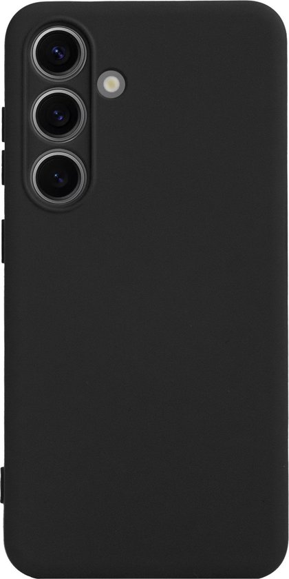 Zwarte telefoonhoes, achterkant met camera-uitsparingen.