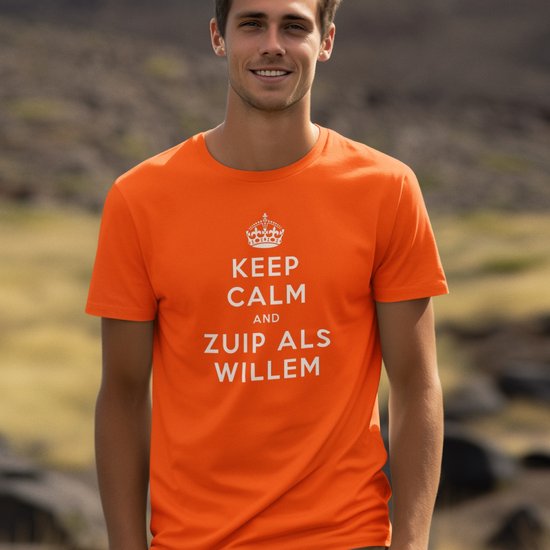 Oranje Koningsdag T-shirt - Maat L - Keep Calm And Zuip Als Willem