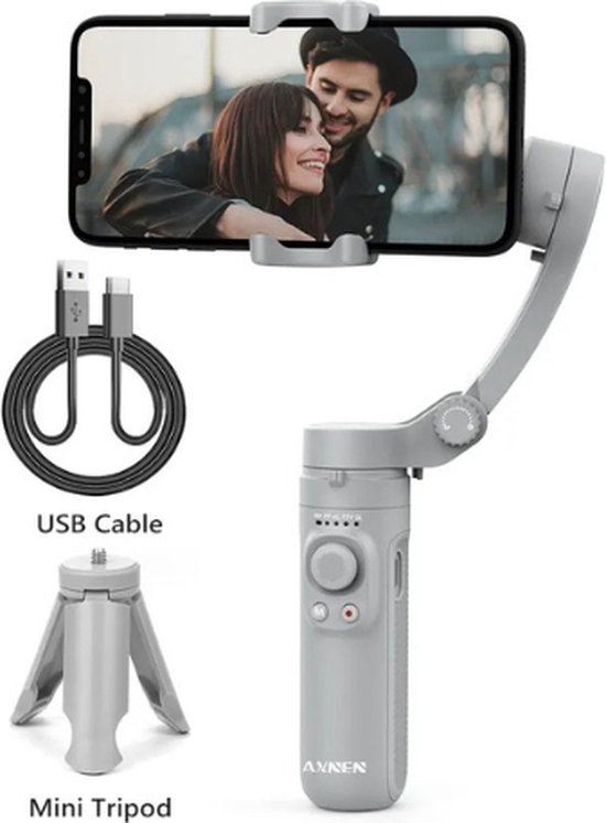 Narlonzo® - Hq3 - 3Assige Gimbal Stabilisator - Voor Mobiele Telefoon Mini Statief - Selfie & Vlog - Opvouwbaar - Wit