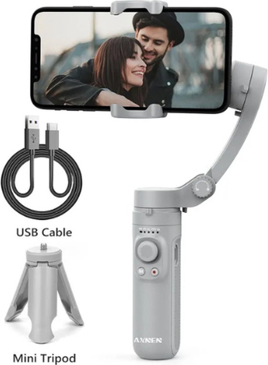 Hq3 - 3Assige Gimbal Stabilisator - Voor Mobiele Telefoon Mini Statief - Selfie & Vlog - Opvouwbaar - Wit - Merkloos