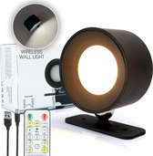 Latium Oplaadbare LED Wandlamp met Afstandsbediening voor Binnen - USB Oplaadbaar - Draadloos - Batterij - Dimbaar - Nachtlampje - Slaapkamer - Woonkamer - 360º rotatie - Zwart