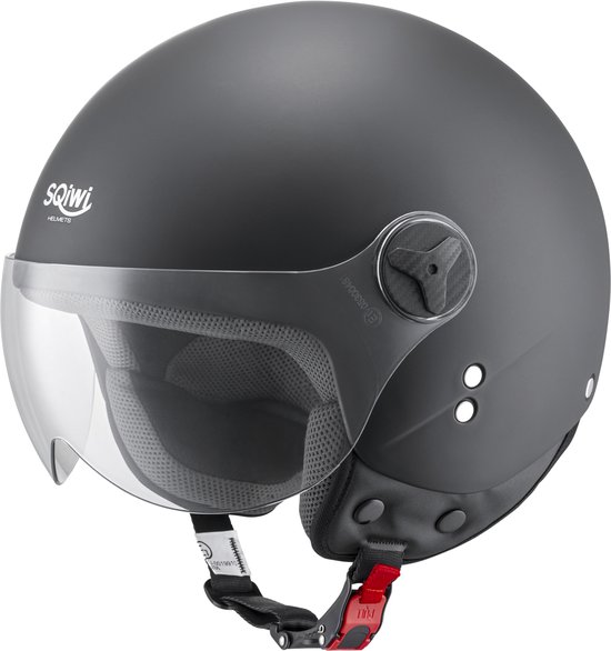 SQIWI Urban Scooterhelm - S - Fashion Jethelm met Vizier - Motorhelm - Geschikt voor Vespa, Scooter, Brommer, Motor en Snorfiets - Mat Zwart