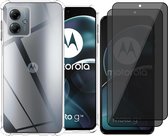 Hoesje geschikt voor Motorola Moto G14 - 2x Privacy Screenprotector Volledig Dekkend Glas - Shockproof Transparant