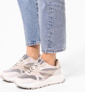 Manfield - Dames - Witte leren sneakers met mesh details - Maat 38