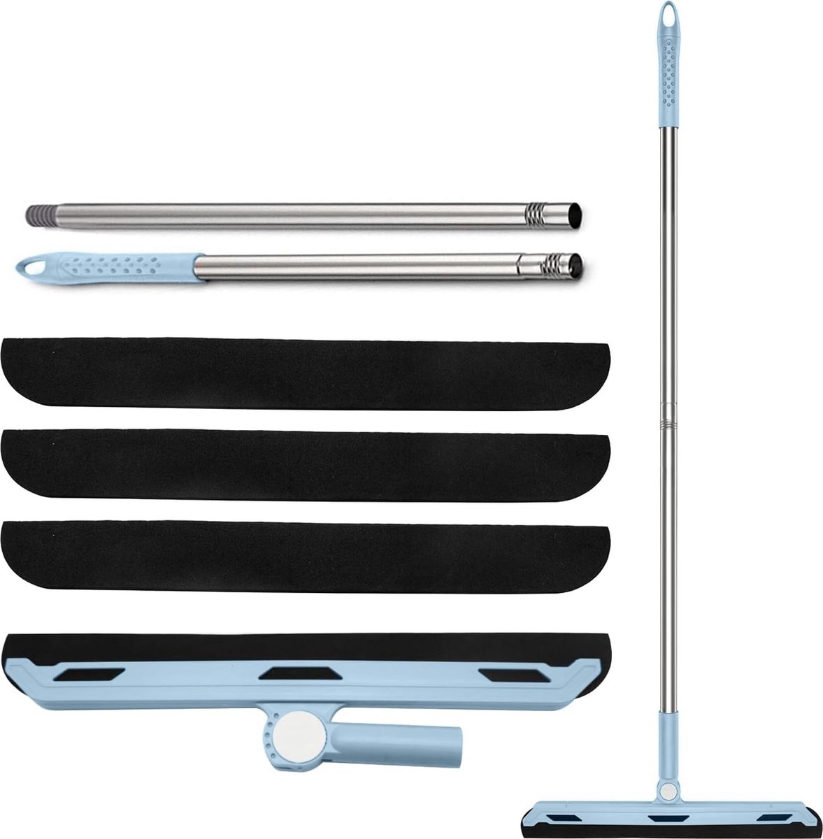 Goedkoopste Vloermop bezem raamwisser, douchevloerwisser, douchewaterwisser met 38 cm breedte, 3 x vervangend rubber inbegrepen, perfecte vloerwisser voor douches/terras/balkon (blauw