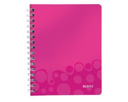 Leitz WOW Spiraalgebonden A5 Notitieboek met Kunststof Kaft - 80 Vel - Gelijnd - Roze