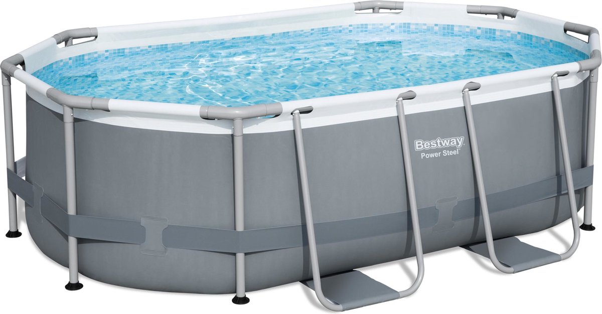 Bestway zwembad power steel set ovaal grijs 305x200x84 Inclusief filterpomp