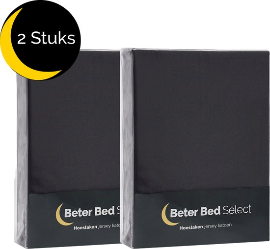 Beter Bed Select Hoeslaken Jersey - 2 stuks - 70/80/90 x 200/210/220 cm - Antraciet