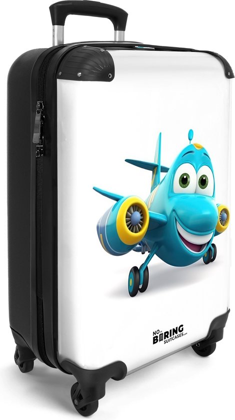 NoBoringSuitcases.com® - Valise cabine enfant Aéroplane - Bleu - Enfants - Garçons - Bagage à main - Valise de voyage - Valise chariot - Valises 55x40x20 cm - 55x35x25 cm