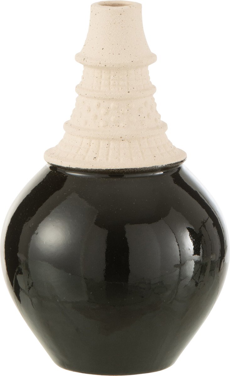 J-Line vaas Hals Hoog - keramiek - zwart/beige - small - 26 cm hoog