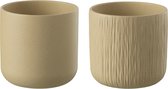 J-Line bloempot Gen - keramiek - beige - medium - Ø 15.00 cm - 2 stuks