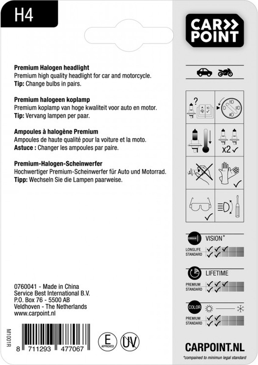 Carpoint Premium Autolamp H4 12V 60/55W - Helder Licht -Eenvoudige Installatie - Universeel Geschikt – foto 6