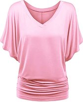 ASTRADAVI Damesmode - Top - Elegant V-hals shirt met vleermuismouwen - Batwing Blouse met met elastische zijkanten - Lichtroze / X-Large