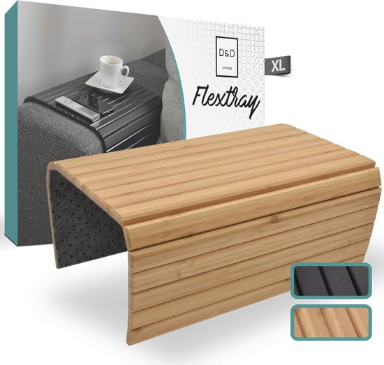 Sofatablett Flextray | Flexibele bank legplank voor armleuning van natuurlijk hout (50x35 cm, natuur)
