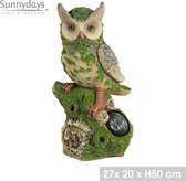 tuin figuur- SOLAR MOOD OWL SOLAR LED IN MAGNESIA EN FLOCKING GRASS 27X20XH50CM