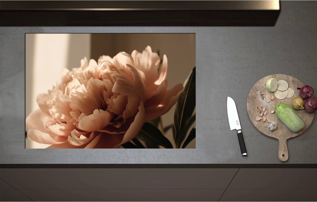 Inductieplaat Beschermer - Bloeiende Grote Pastelroze Bloemen - 80x55 cm - 2 mm Dik - Inductie Beschermer - Bescherming Inductiekookplaat - Kookplaat Beschermer van Wit Vinyl