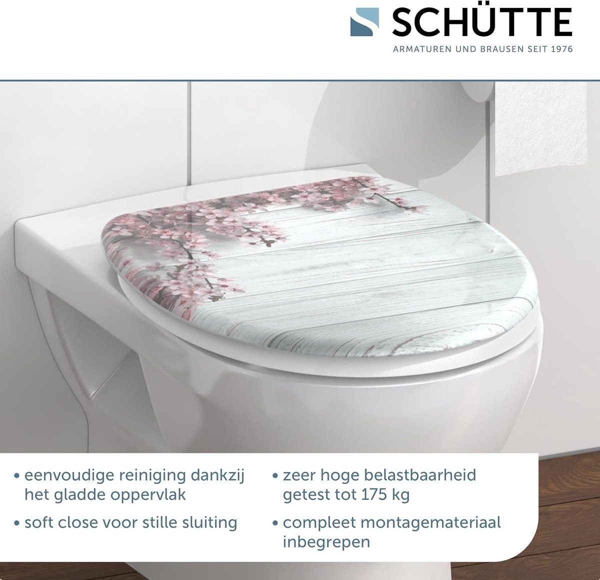 SCHÜTTE WC-bril Flowers & Wood met automatisch