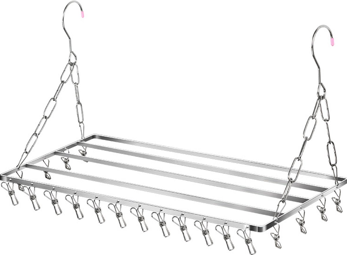 Hangend Roestvrijstalen Droogrek voor Balkon en Verwarming - met 20 knijpers-Ruimtebesparend en Duurzaam - Perfect voor Kleding Handdoeken en Kussens-60cm