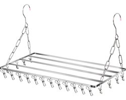 Hangend Roestvrijstalen Droogrek voor Balkon en Verwarming - met 20 knijpers-Ruimtebesparend en Duurzaam - Perfect voor Kleding, Handdoeken en Kussens-60cm