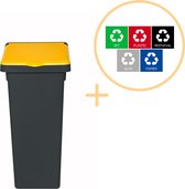 Plafor Fit Bin Prullenbak met Deksel voor Afvalscheiding - 20L– Zwart/Geel- Inclusief 5-delige Stickerset - Afvalbak voor gemakkelijk Afval Scheiden en Recycling - Afvalemmer - Vuilnisbak voor Huishouden, Keuken en Kantoor - Afvalbakken - Recyclen