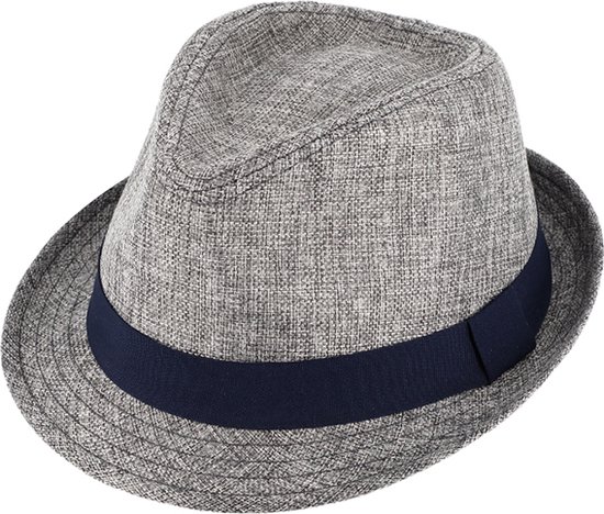 Trilby linnen uni stof hoed met ripband-lint Lichtgrijs - Maat: 57-M