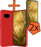 Hoesje Geschikt voor Google Pixel 8a Hoesje Siliconen Cover Case Met 2x Screenprotector - Hoes Geschikt voor Google Pixel 8a Hoes Back Case - Rood