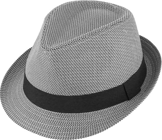 Trilby linnen uni stof hoed met ripband-lint Zwart - Maat: 59-L
