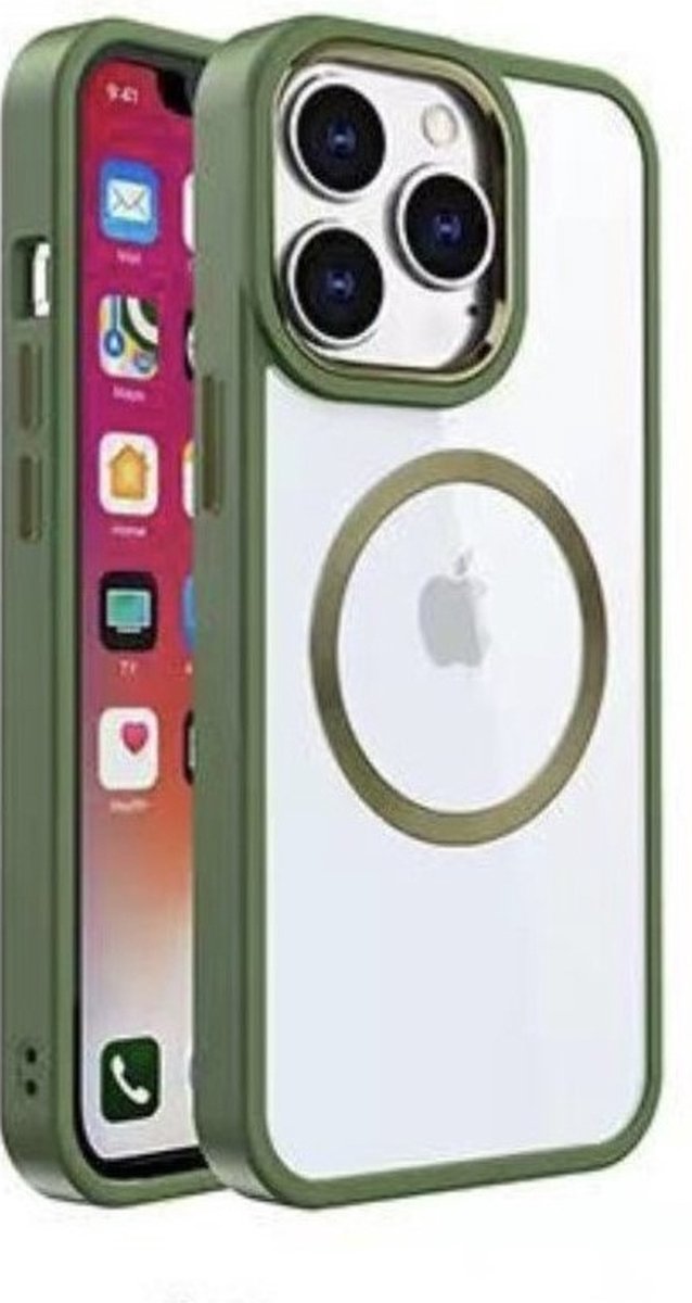 Cityhoesje-geschikt voor iPhone 15 Pro – Transparant - Magsafe - Groen - Backcover