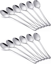 Alheco 12 lange ovale lepels – Latte macchiato – Dessertlepels set – 19,5cm – Sorbetlepels – IJslepels - Theelepels - Zilver