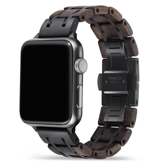 Apple Watch-bandje - sandelhout en zwart staal 42-45 mm