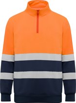 Technisch hoog zichtbaar / High Visability sweatershirt met korte rits model Spica Oranje / Donker Blauw maat 2XL