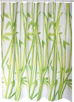 MSV Douchegordijn met ringen - wit - bamboe print - Polyester - 180 x 200 cm - wasbaar - Voor bad en douche