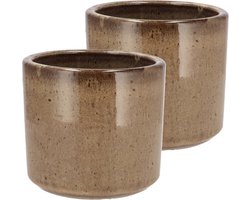 DK Design Bloempot model Brown Glaze - 2x - taupe - D12 x H13 cm - glanzend