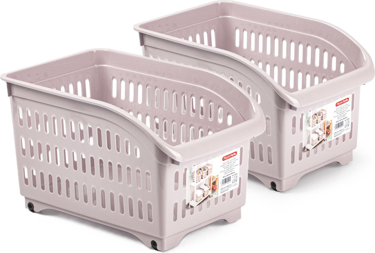 Plasticforte opberg Trolley Container - 2x - roze - L30 x B18 x H19 cm - kunststof