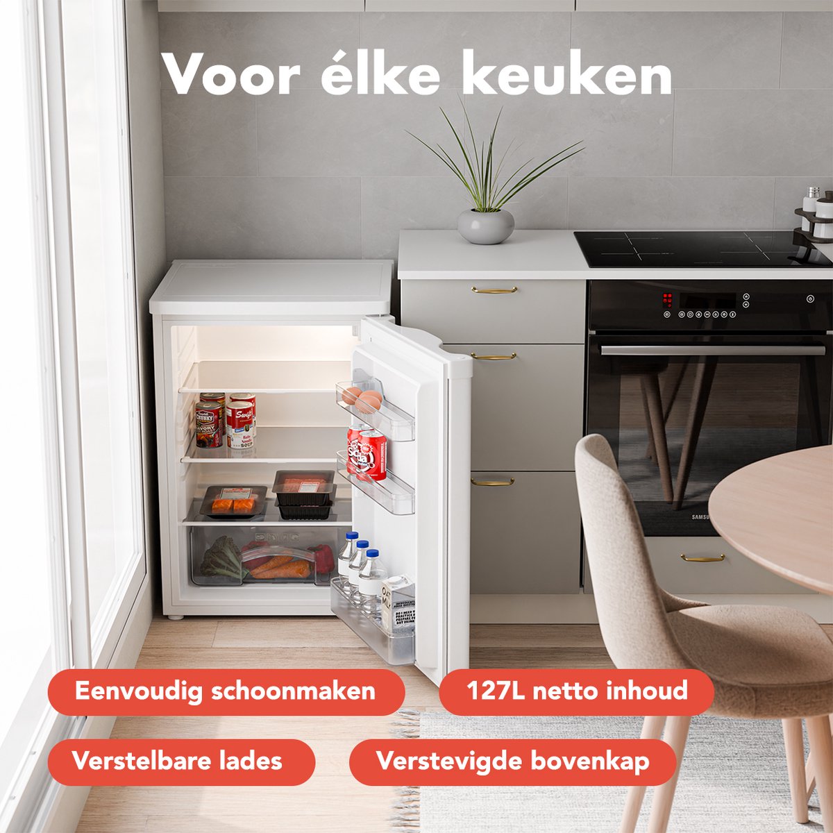 KitchenBrothers Koelkast - 127L - Tafelmodel - IJskast - Frigo - Vrijstaand - Wit – foto 5