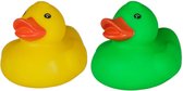 Badeendjes - rubber - 2 stuks - geel en groen - 5 cm - kunststof - bad speelgoed