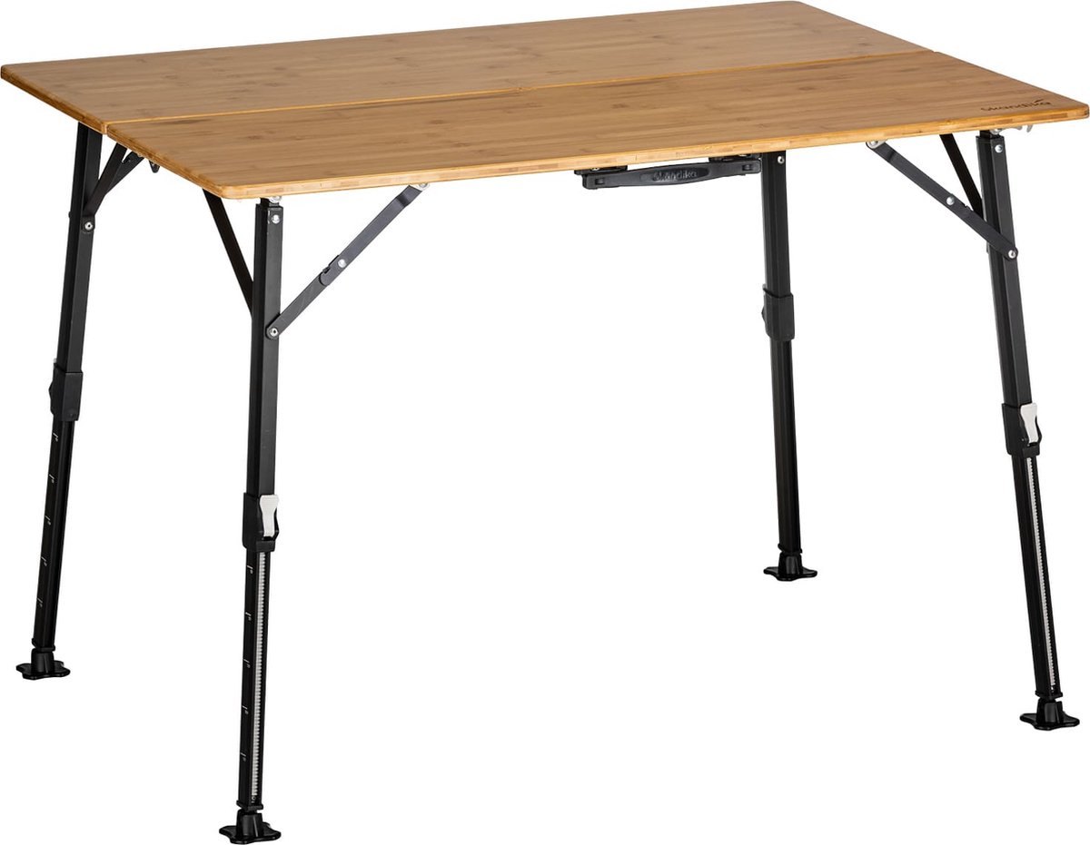 Skandika campingtafel Tobro - Klaptafel met bamboe tafelblad, inklapbaar, traploos in hoogte verstelbaar, belastbaar tot 100 kg, weerbestendig, draagtas | buitentafel, camping, balkon