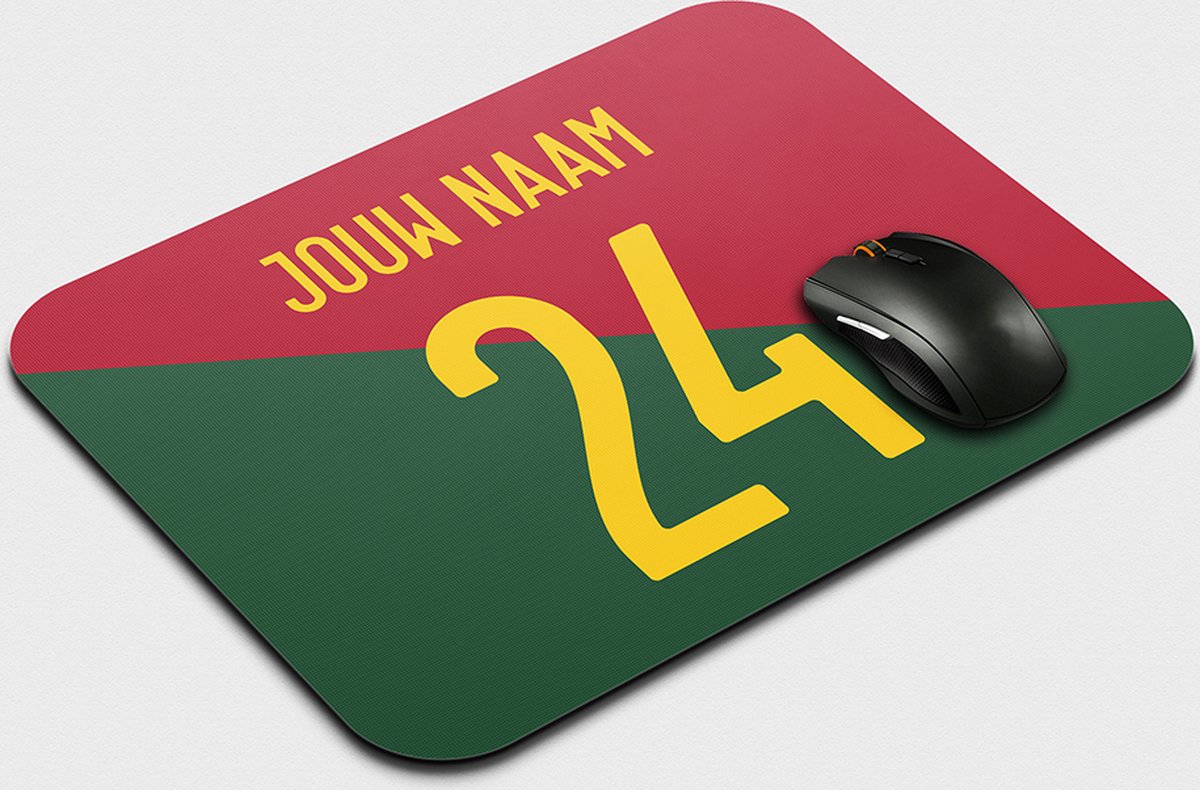 Muismat Portugal - Gepersonaliseerd Met Eigen Naam - Anti Slip - Voetbal Muismatten - Voetbal Cadeau - 22,5 cm x 19 cm