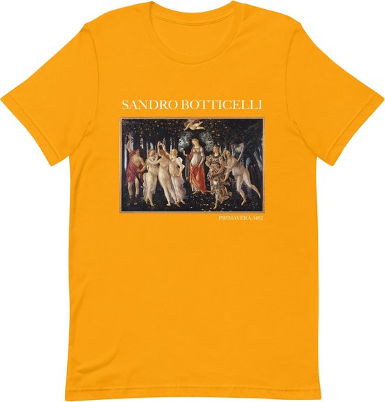 Sandro Botticelli 'Primavera' ("Primavera") Beroemd Schilderij T-Shirt | Unisex Klassiek Kunst T-shirt | Goud | S