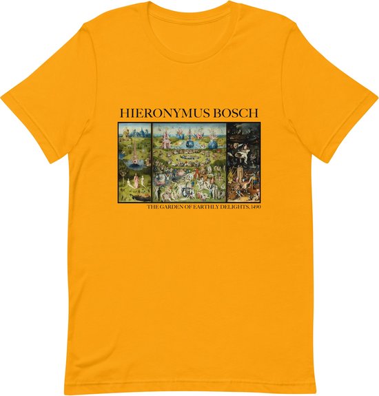 Hieronymus Bosch 'De Tuin der Lusten' ("The Garden of Earthly Delights") Beroemd Schilderij T-Shirt | Unisex Klassiek Kunst T-shirt | Goud | XL