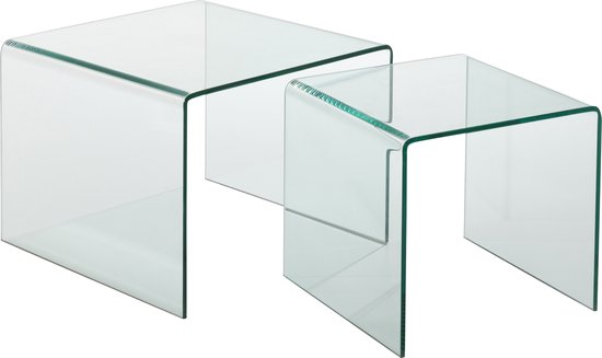J-Line bijzettafel - glas - transparant - set van 2