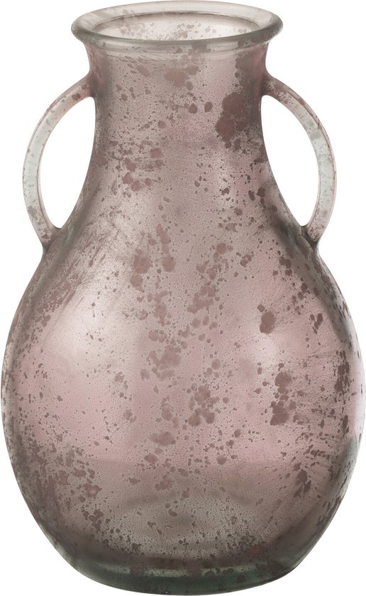J-Line vaas Fles Met 2 Handvat - glas - oud roze - 32.50 cm hoog