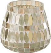 J-Line theelichthouder Mozaiek - glas - beige - small - 2 stuks