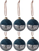 J-Line boule de Noël - velours/verre - bleu/or - small - boîte de 6