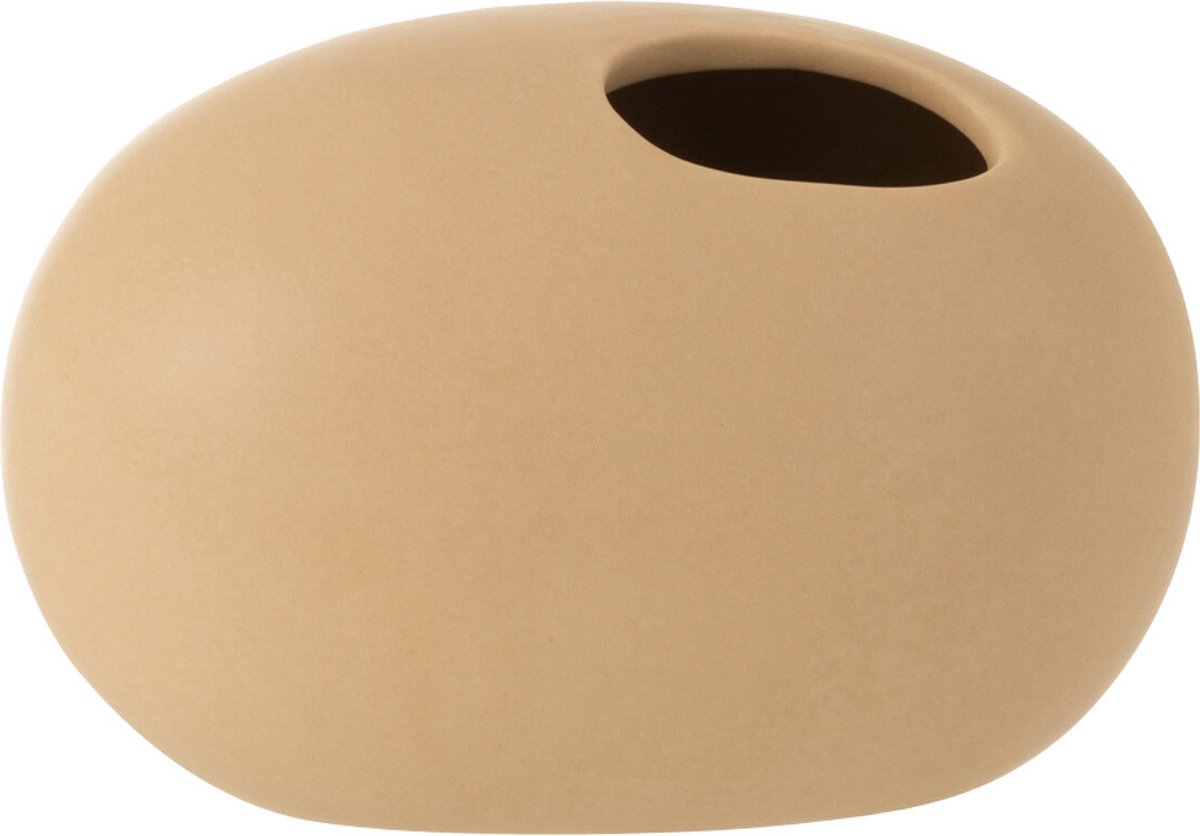 J-Line vaas Ovaal - keramiek - beige - small - 2 stuks - Ø 10 cm
