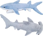 Al Baari Opgezette Haai Knuffel - Set van 2 Grote, 35,6 cm Mako en 33 cm Hamerhaai Pluch Haaien Speelgoed, Knuffel Dieren Speelgoed, voor Baby Peuters en Kinderen