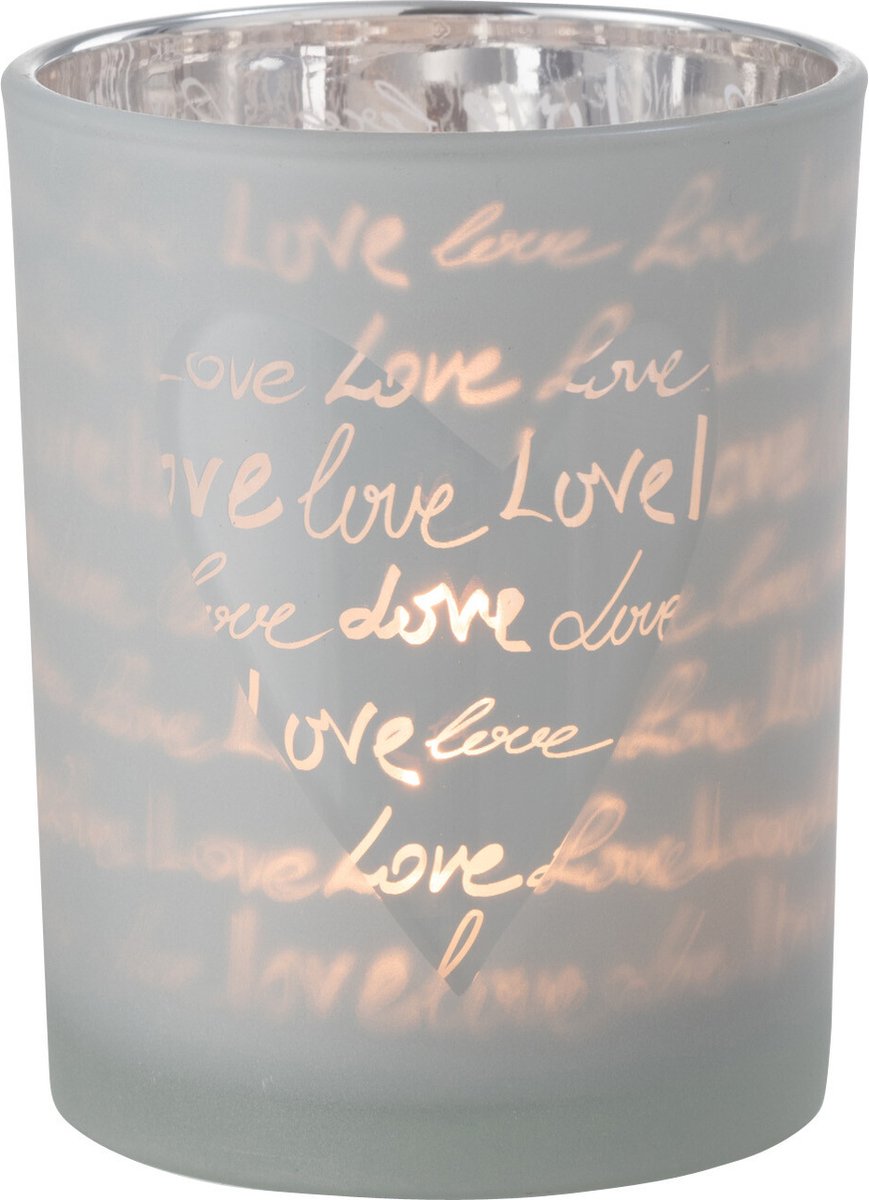 J-Line windlicht Love - glas - wit - medium